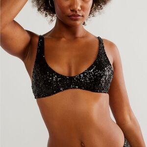 NWT Free People Shine On High Point Bra Sz XS Black Sequin MSRP $115